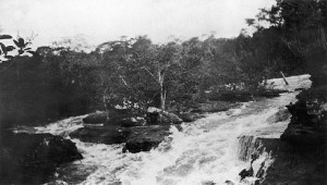 The River of Doubt rushes through a narrow chasm  created by rocks in this photograph from the Roosevelt adventure