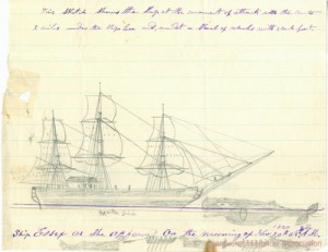 drawing of the whale attack by Thomas Nickerson, crew member who survived