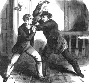 Fight between Lewis Powell, the would be assassin lof Seward and Seward's so Frederick from newspaper illustration