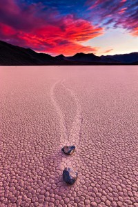 Sailing Stones move across the ground of the Racetrack Playa
