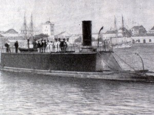 "The Destroyer"  afloat at Sandy Hook , New Jersey, Captained by Joshua Slocum and bound for Brazil.