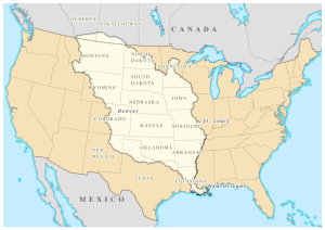 Territory marked n white was purchased by the United Staters from France in 1803