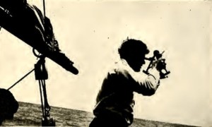 Jack London takes a "sighting" with sextant.