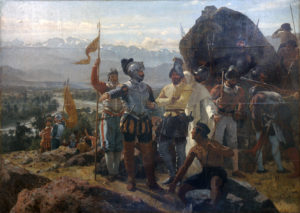 Spanish conquer Natives (Founding of Santiago by Pedro Lira 1889)