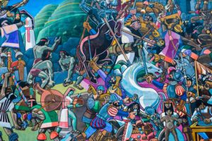 Street art from Peru showing the Spanish Conquest of native peoples
